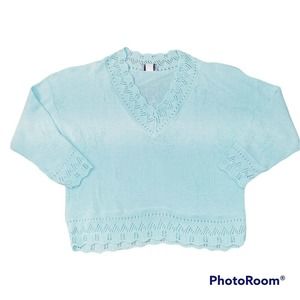 Vintage Adele Knitwear Crochet Grandma Sweater V-Neck 1980's Butterfly Print XL?